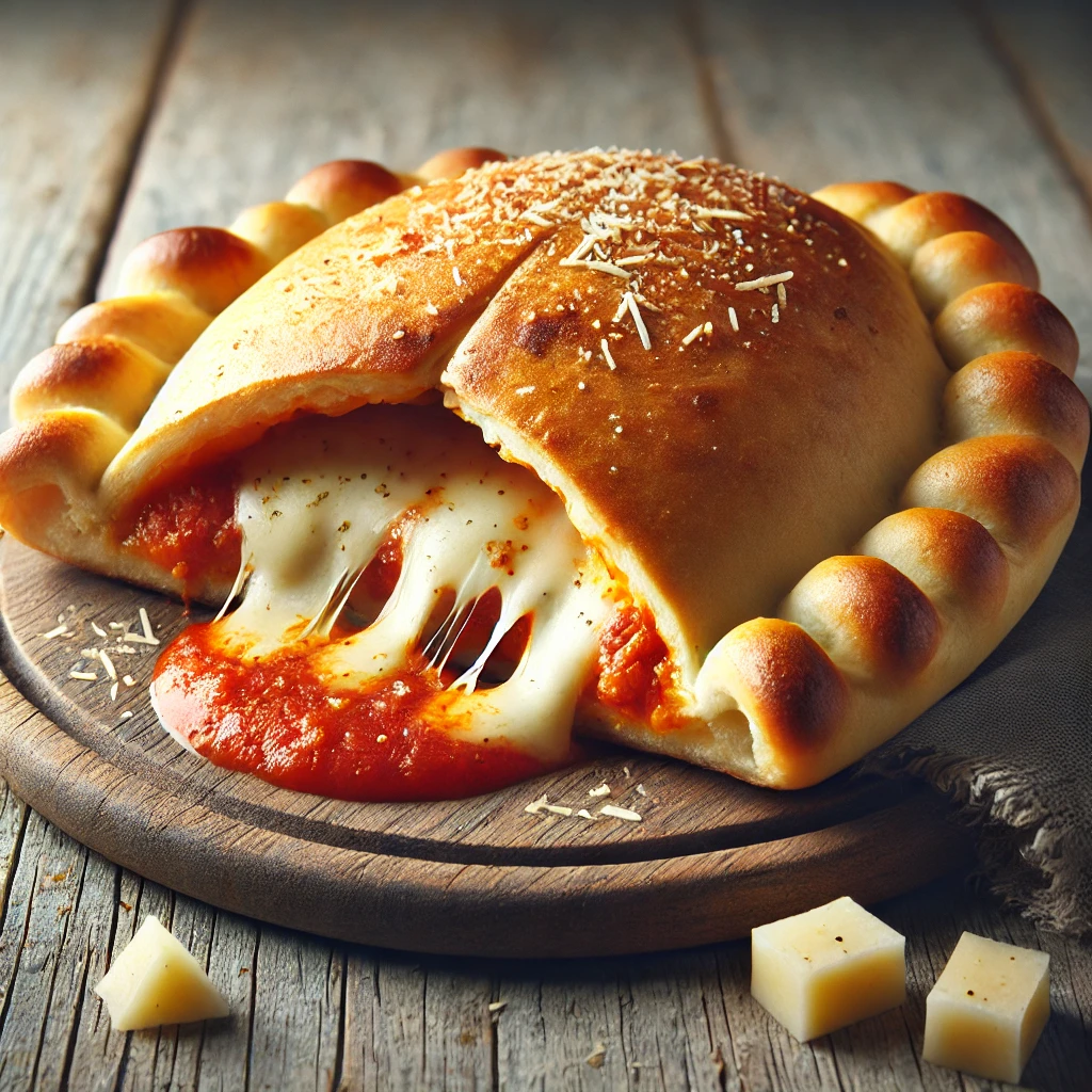 Ropogós calzone mozzarellával és parmezánnal töltve