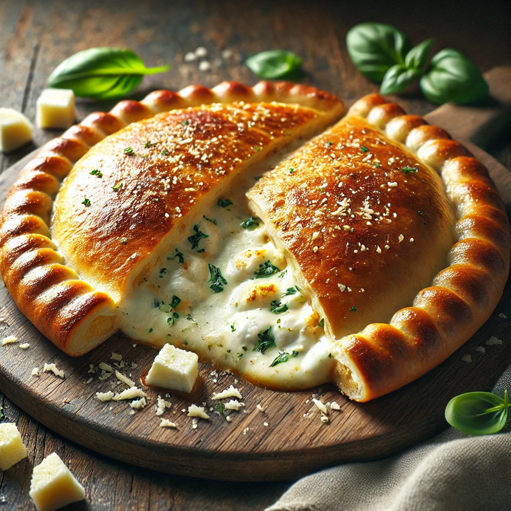 Krémes, mozzarellás-ricottás töltelékkel készült calzone