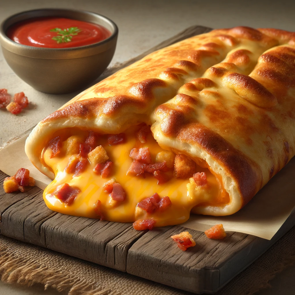 Dijoni mustárral és baconnel töltött, ropogós calzone