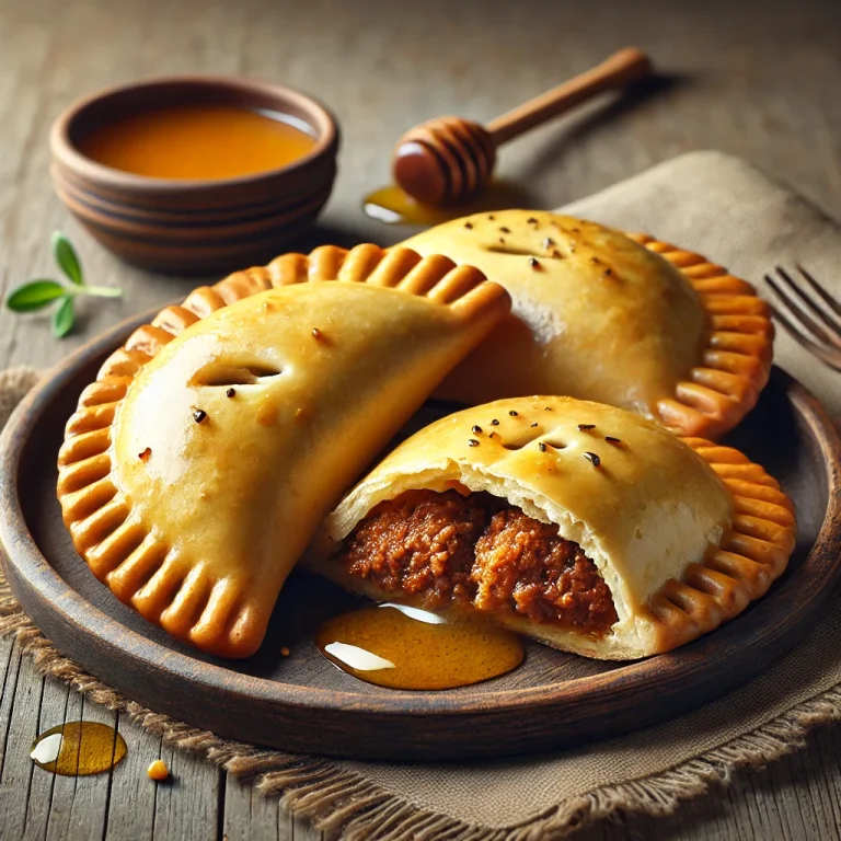 Mustáros-mézes empanada tálalva