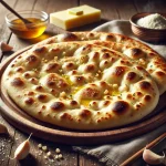 Frissen sült naan kenyér fokhagymával és vajjal