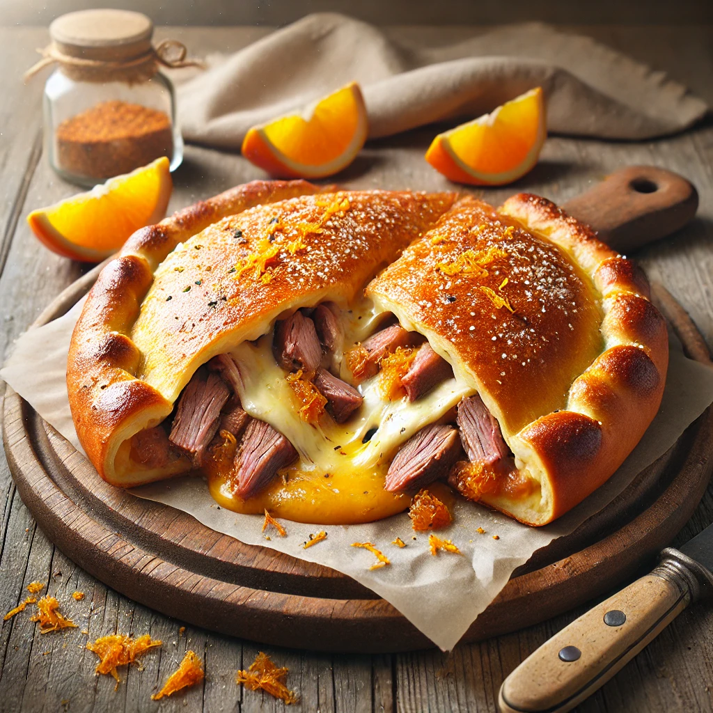 Ropogós calzone narancsos kacsával, fűszeres töltelékkel