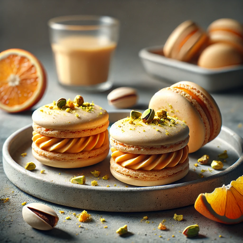 Narancsos és pisztáciás ízvilággal készült macaron