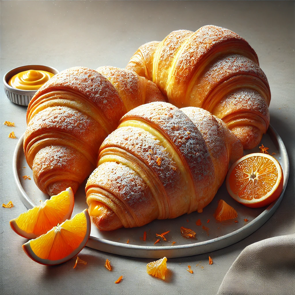 Frissen sült házi narancsvirágos croissant, tökéletes reggelire