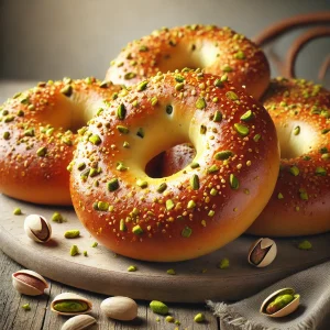 Egyedi bagel narancsvirágvízzel és pisztáciával