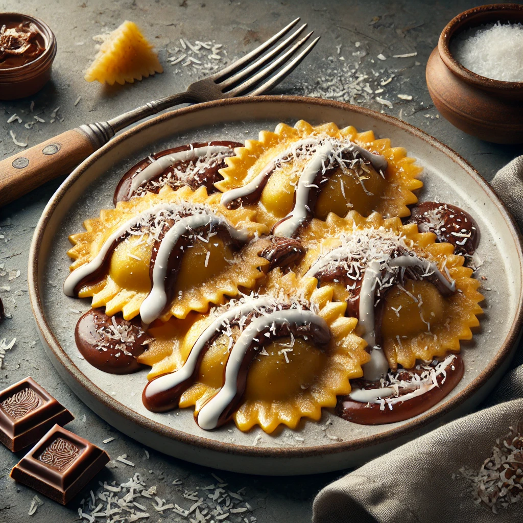 Krémes, nutellás-kókuszos ravioli fehér csokoládéval