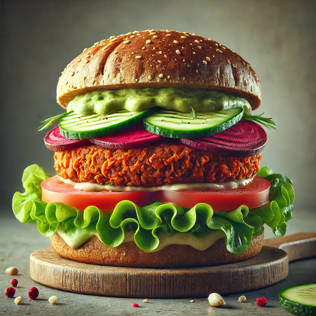 Egészséges és finom nyers vegán burger dióból és zöldségekből
