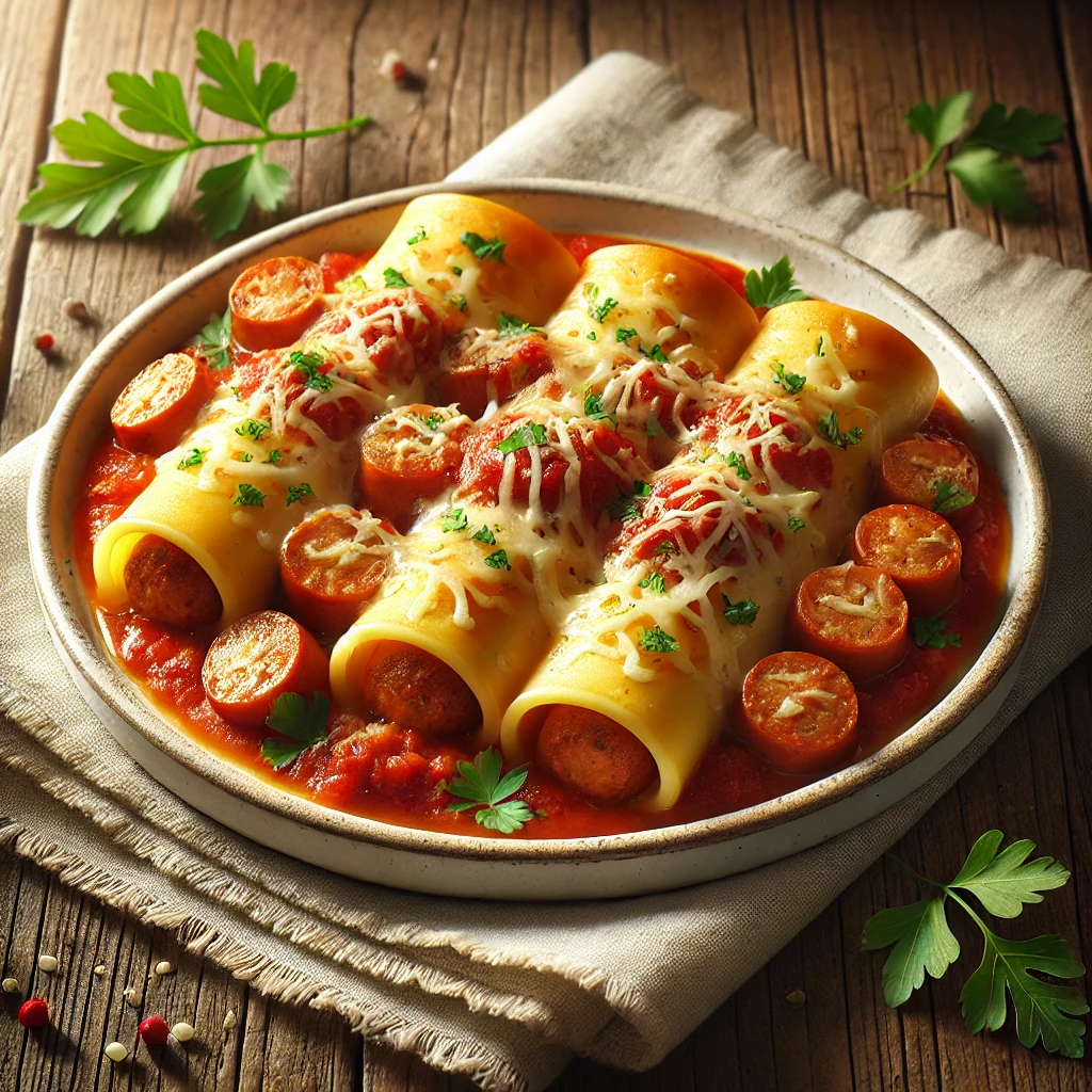 Olasz stílusú sült cannelloni gazdag töltelékkel