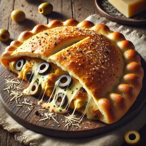Mediterrán olívás-parmezános töltelékkel készült calzone