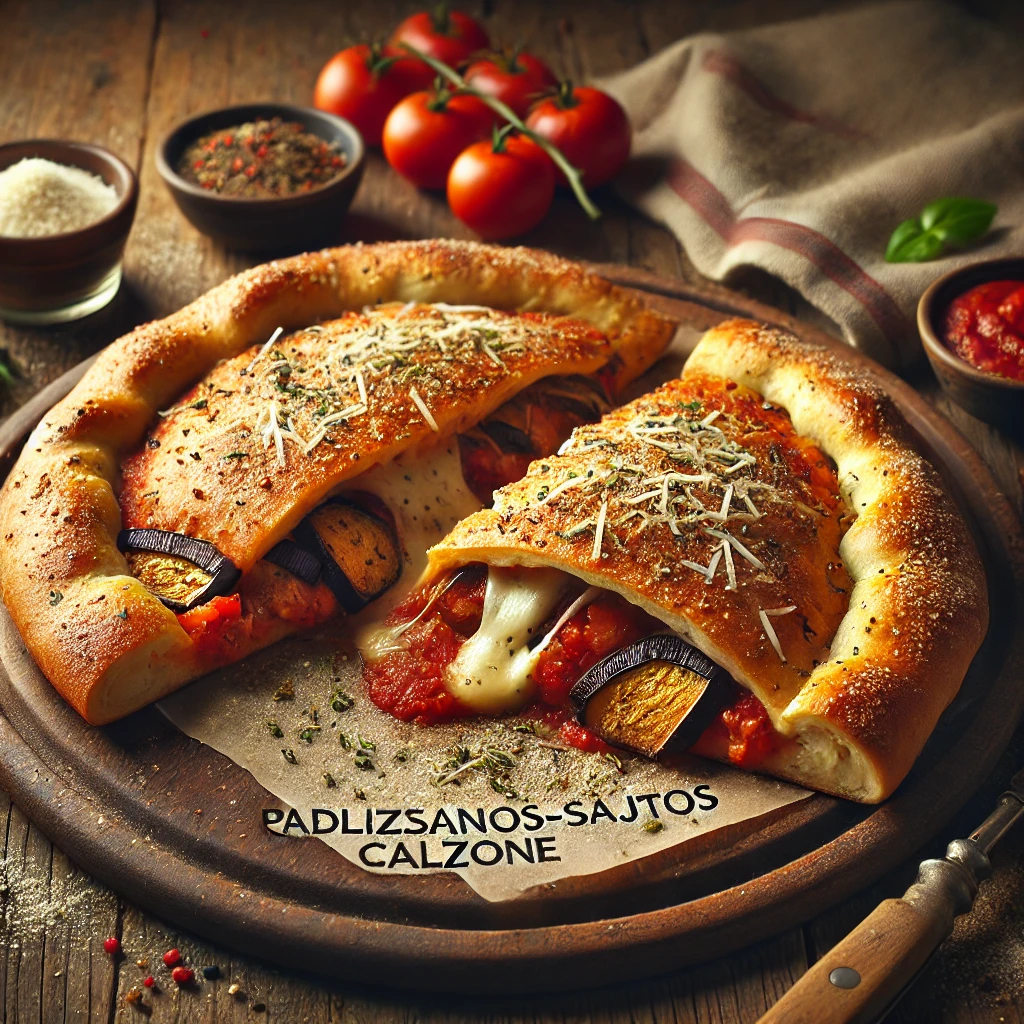 Paradicsomos-padlizsános töltelékkel készült calzone