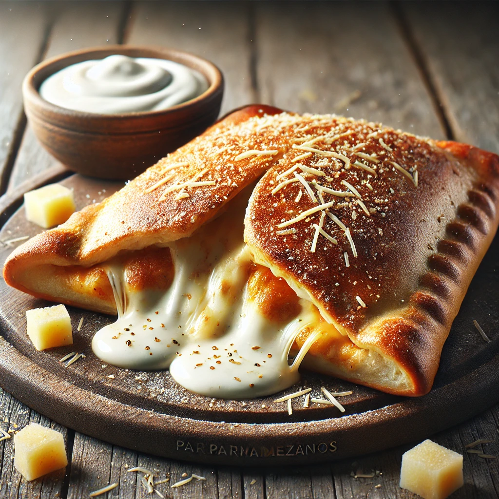 Ropogós calzone parmezánnal, tejföllel és sajttal töltve