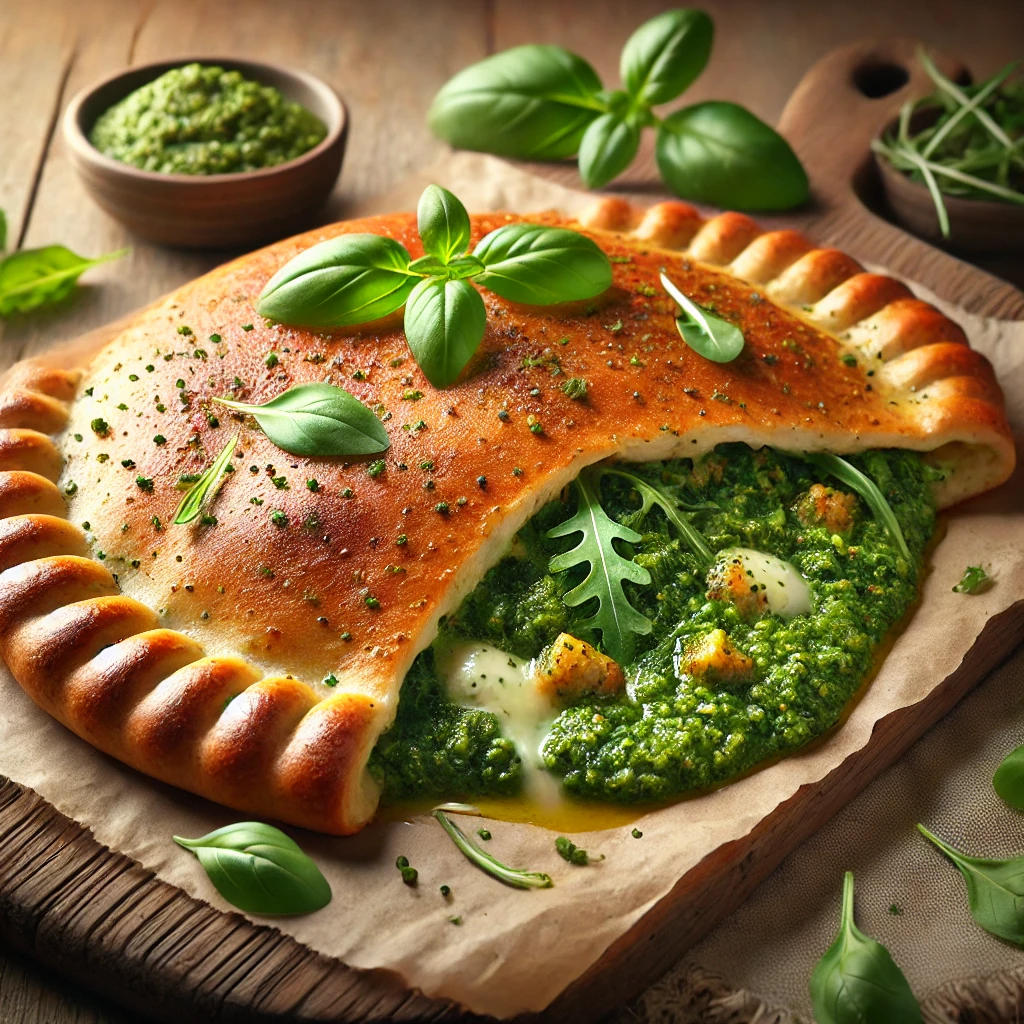 Házi calzone pestós-rukkolás töltelékkel
