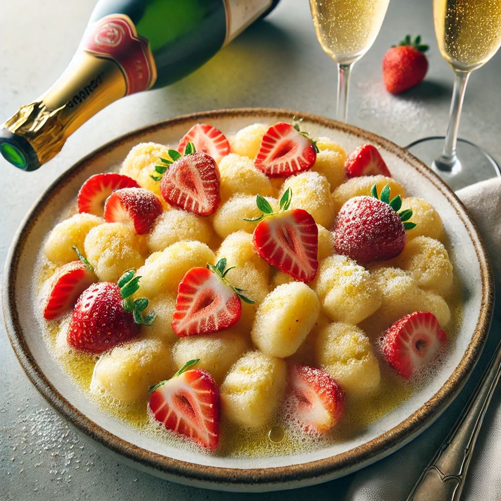 Édes gnocchi recept pezsgős-tejszínes mártással és friss eperrel
