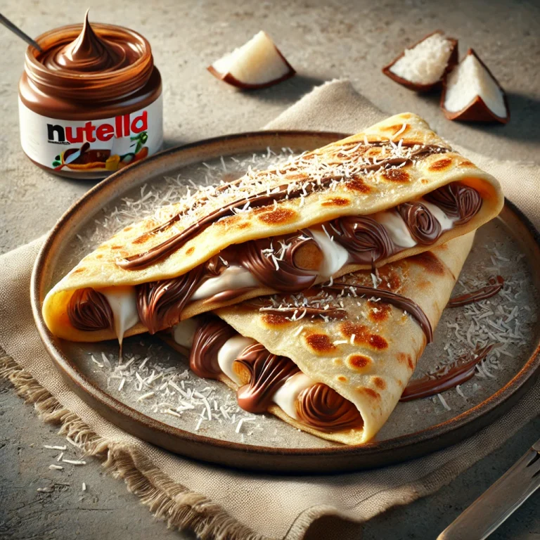 Piadina nutellával és kókuszreszelékkel tálalva