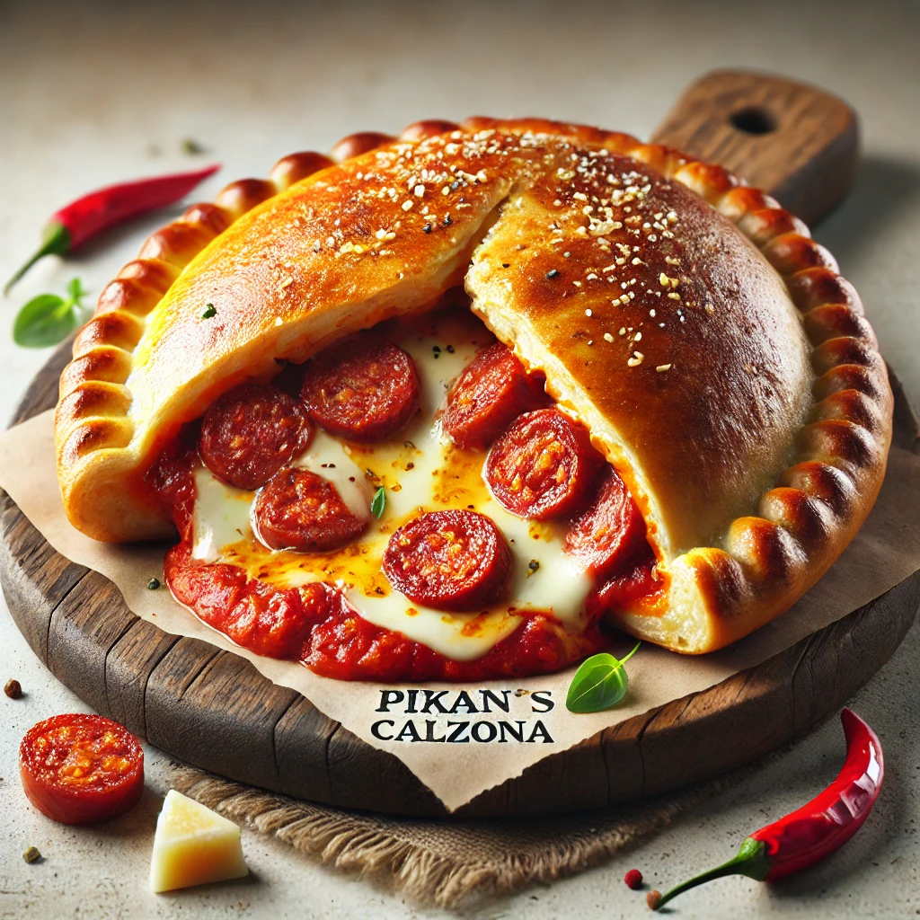 Ropogós calzone fűszeres kolbásszal, chilipehellyel és sajttal töltve