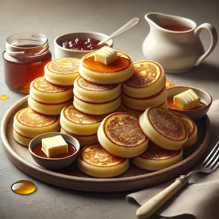 Pikelet brit és ausztrál palacsinta tálalva