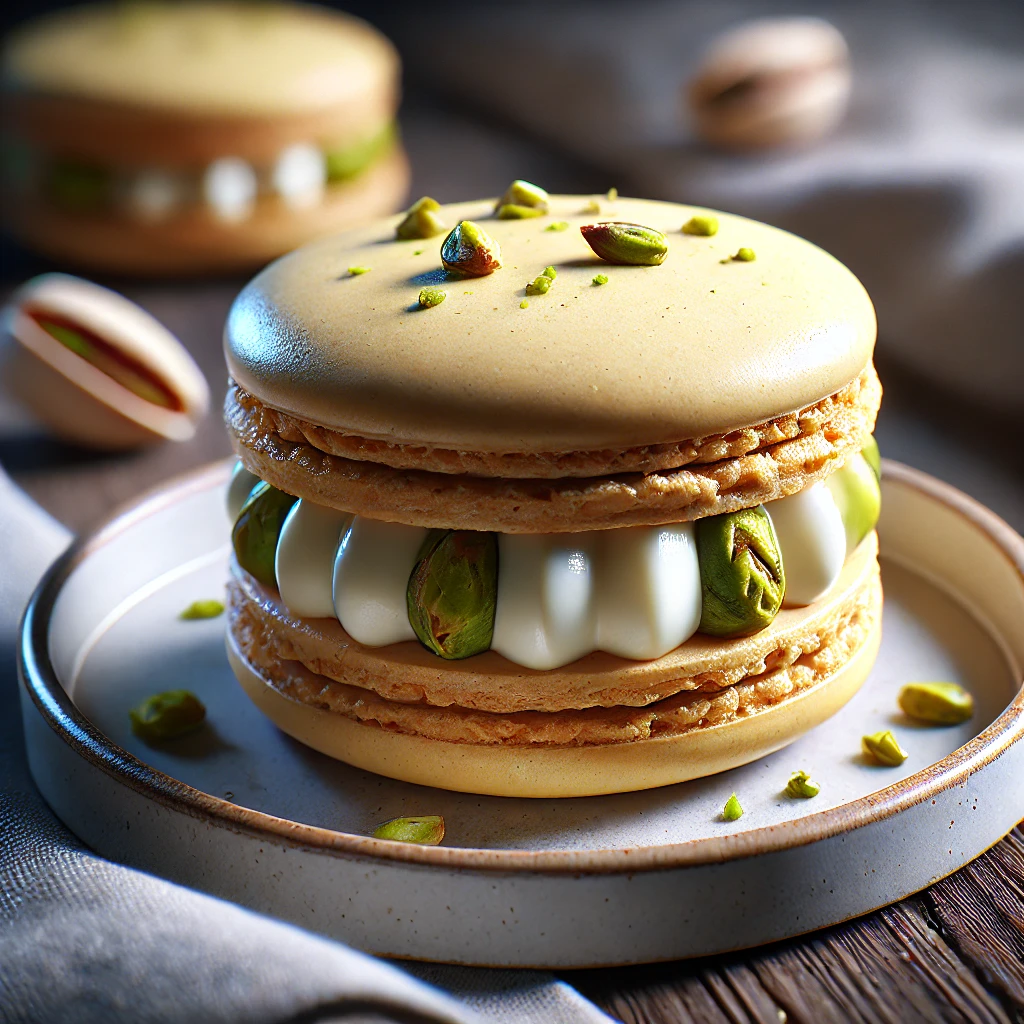 Finom, pisztáciás macaron fehér csokoládé ganache-sal