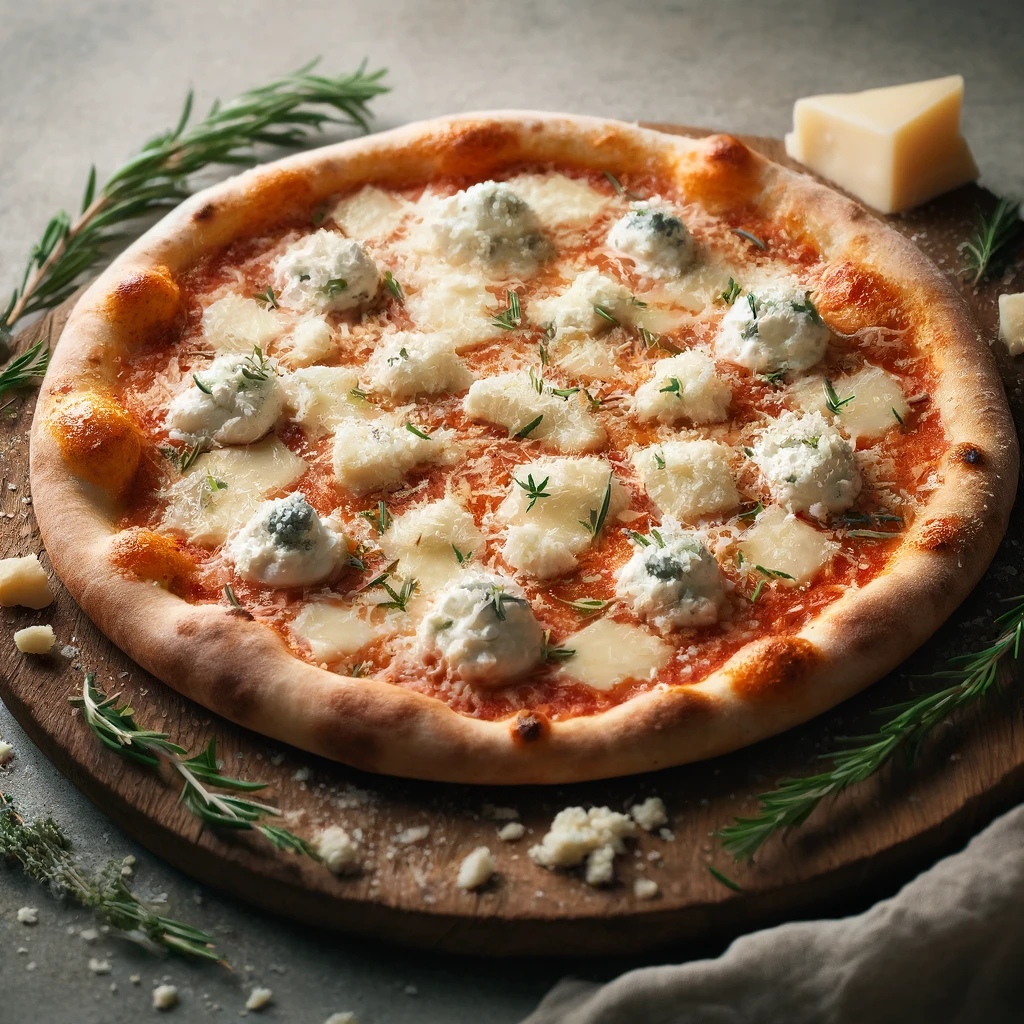 Olasz fehér pizza gorgonzolával, mozzarellával és parmezánnal
