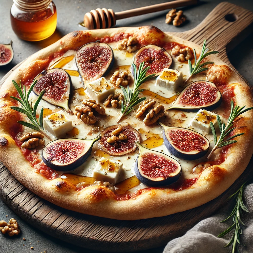 Olasz pizza friss fügével, mézzel és gorgonzolával