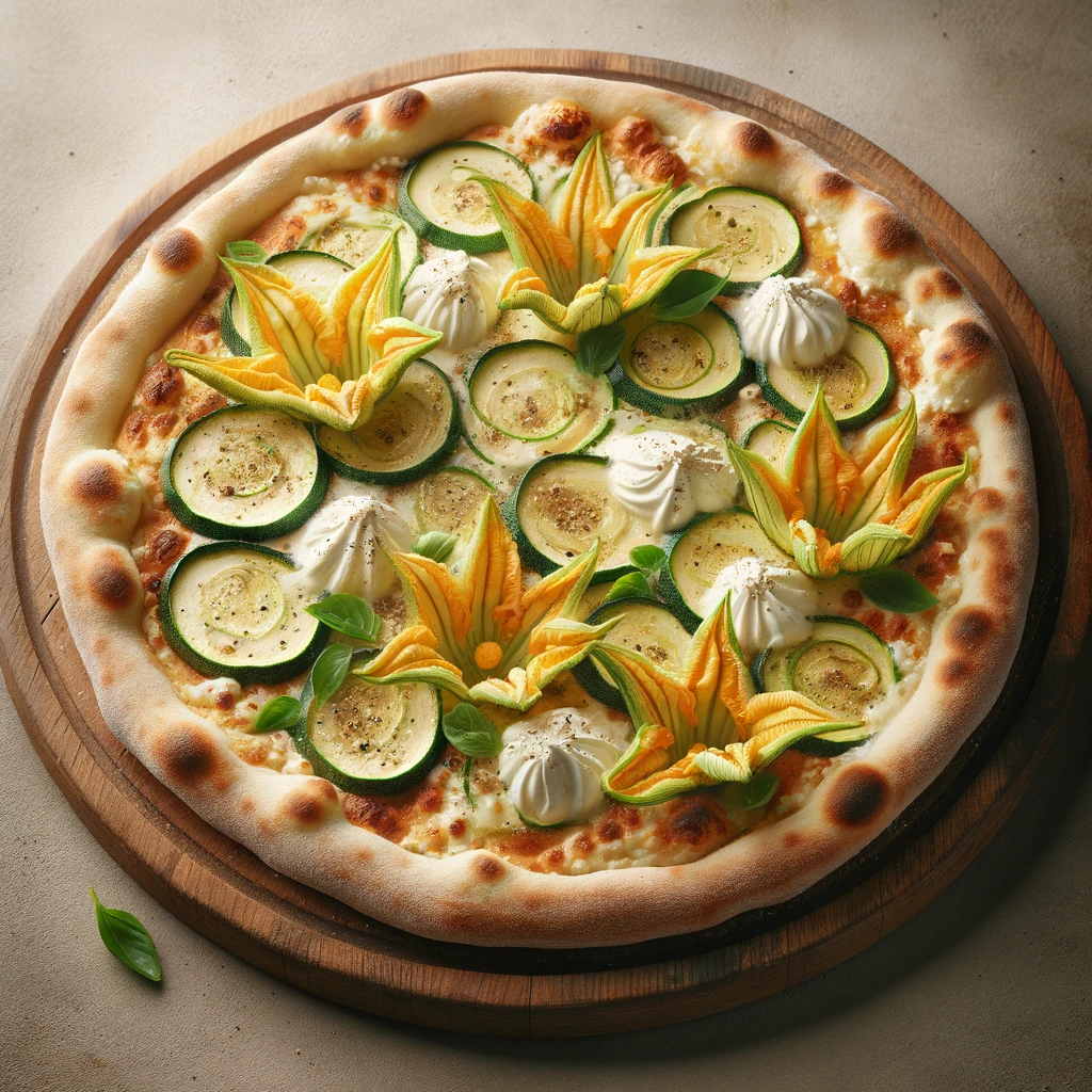 Olasz cukkinivirágos pizza ricottával és mozzarellával