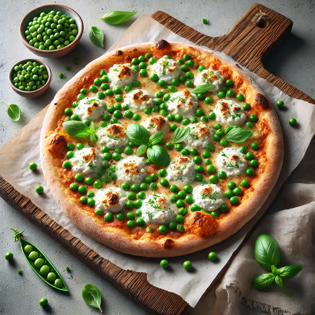 Olasz zöldborsós pizza ricottával és mozzarellával