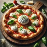 Pizza alla Burrata friss burrata sajttal és bazsalikommal