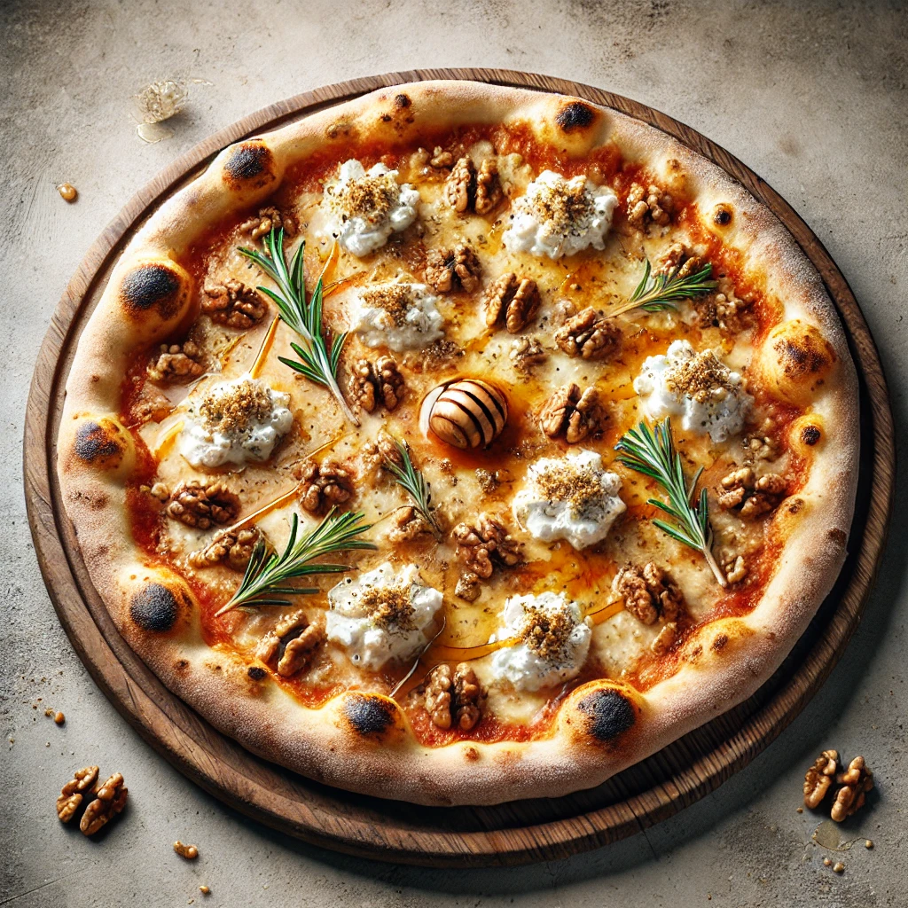 Olasz diós-gorgonzolás pizza mézzel és rozmaringgal