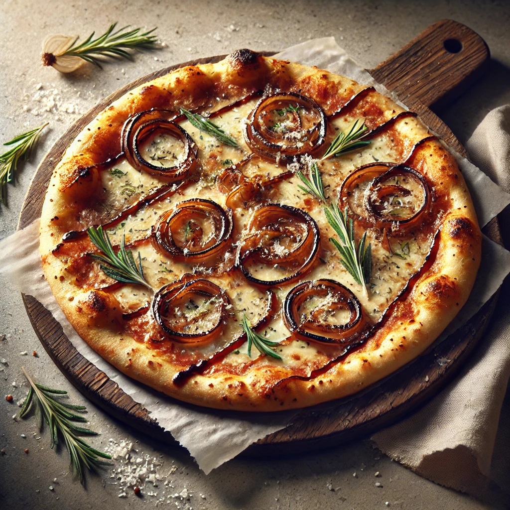 Olasz hagymás pizza mozzarellával és parmezánnal