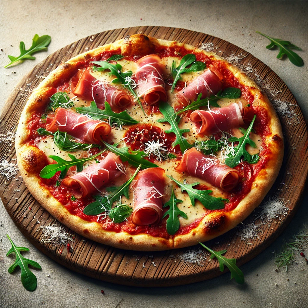 Olasz pizza speck sonkával, rukkolával és parmezánnal