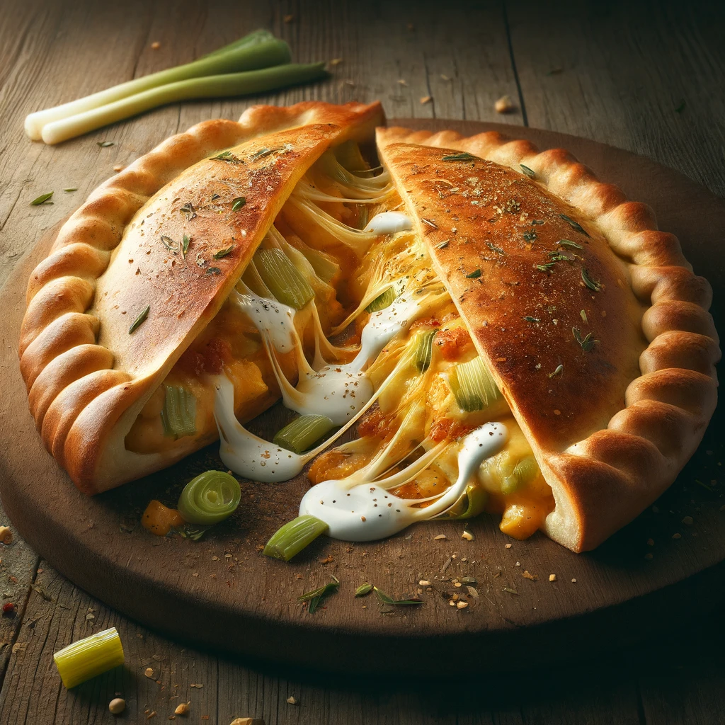 Krémes tejfölös és sajtos töltelékkel készült calzone