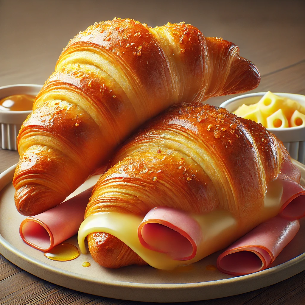 Frissen sült házi pulykamell-sonkás croissant, tökéletes reggelire