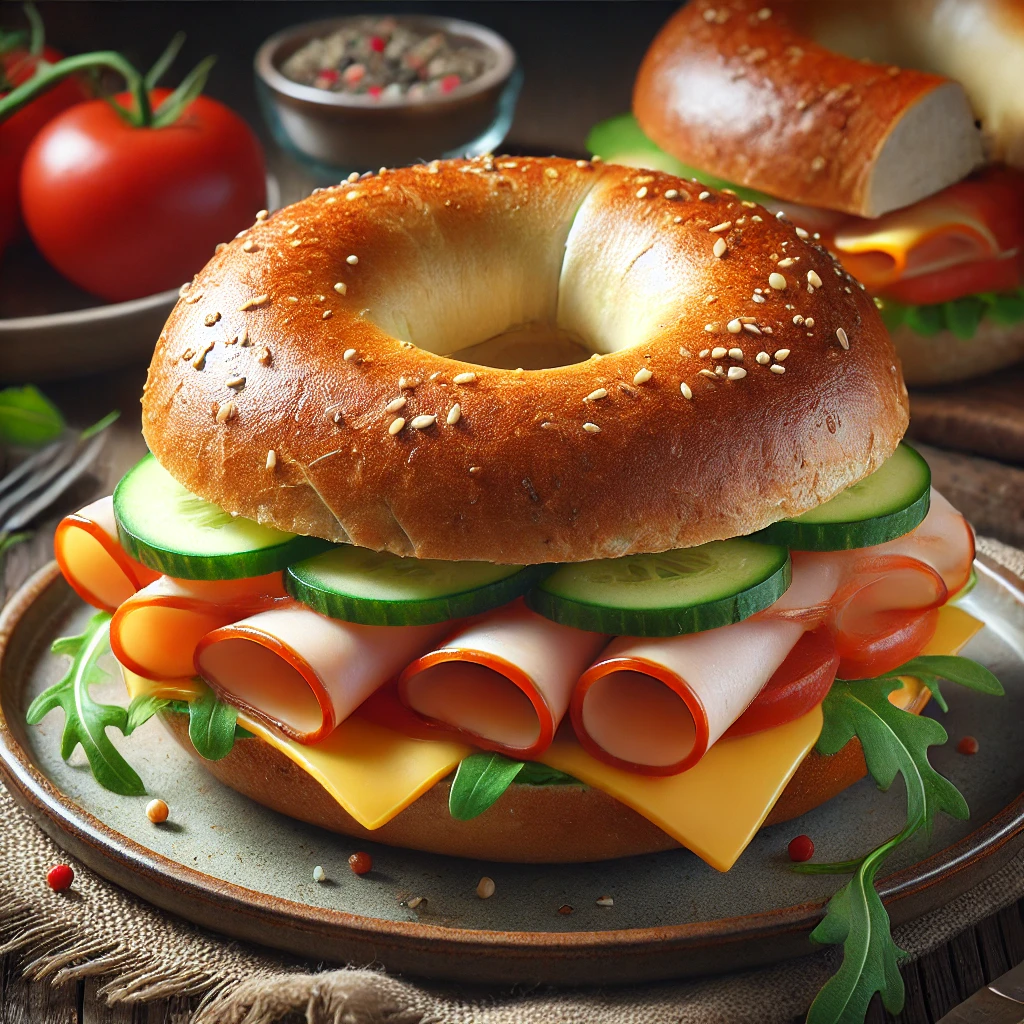 Friss zöldségekkel és krémes sajttal készült pulykamelles bagel