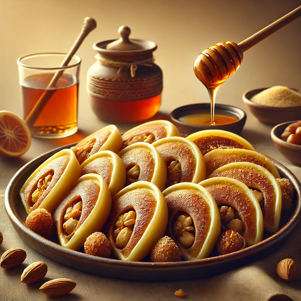 Hagyományos arab Qatayef pisztáciával és mézzel