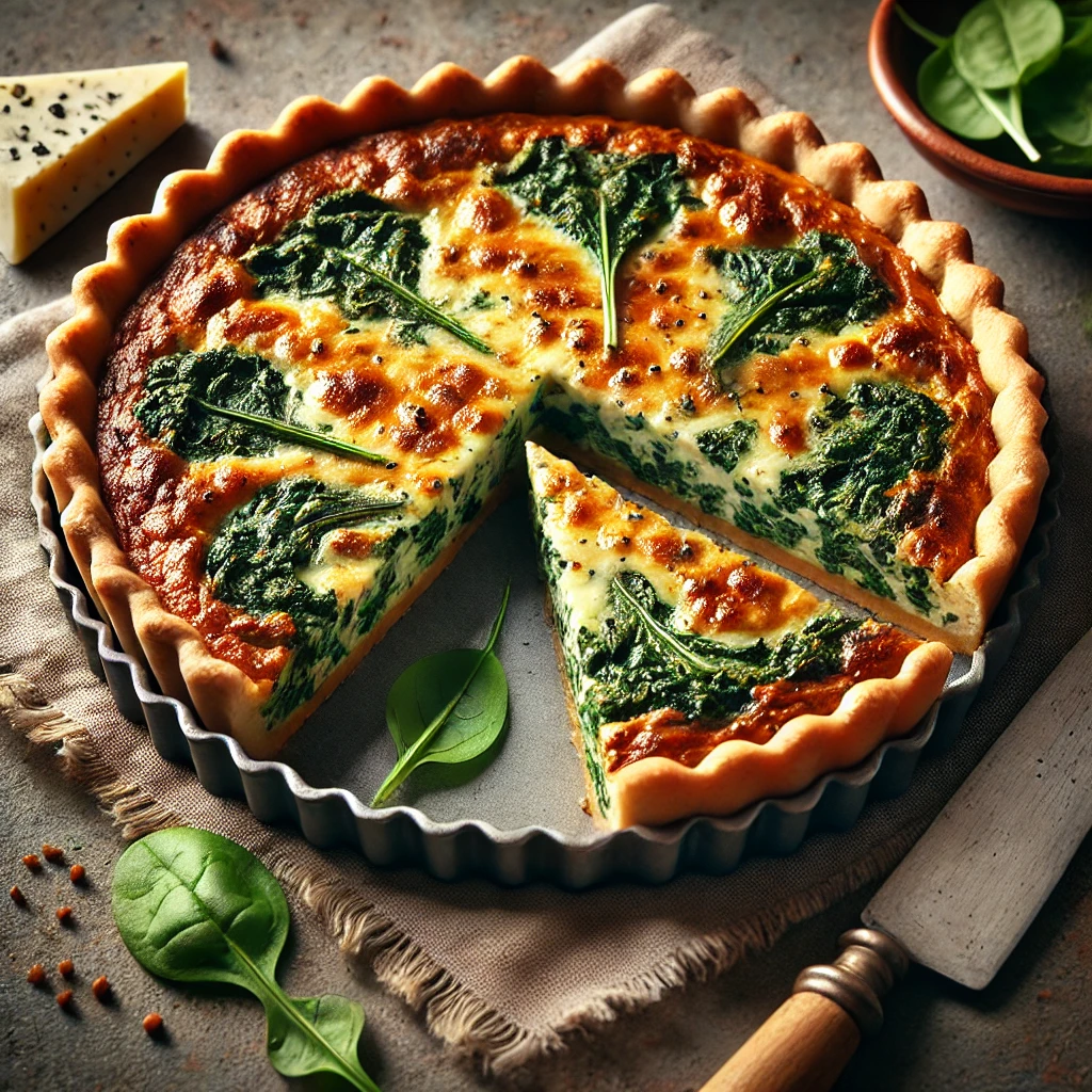 Francia klasszikus spenótos, sajtos, tejszínes quiche