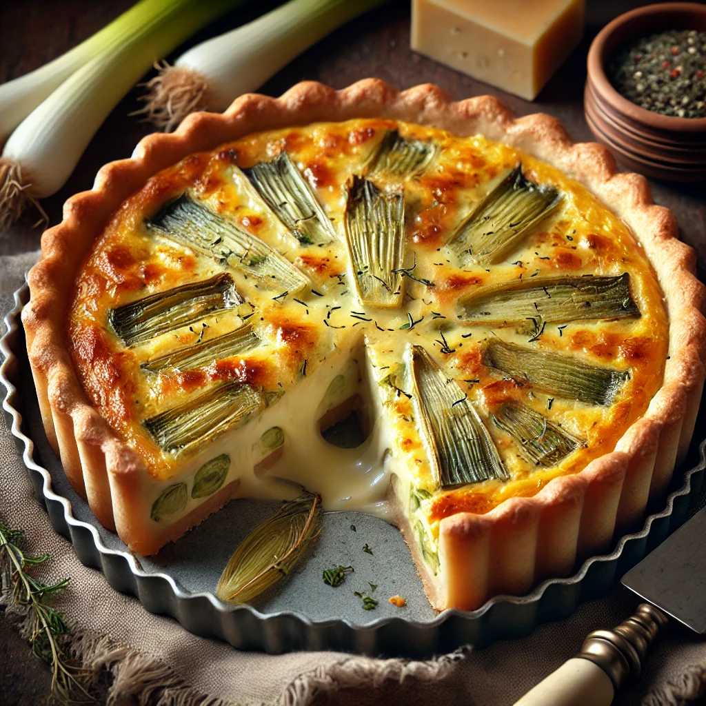 Francia póréhagymás, krémes, sajtos quiche