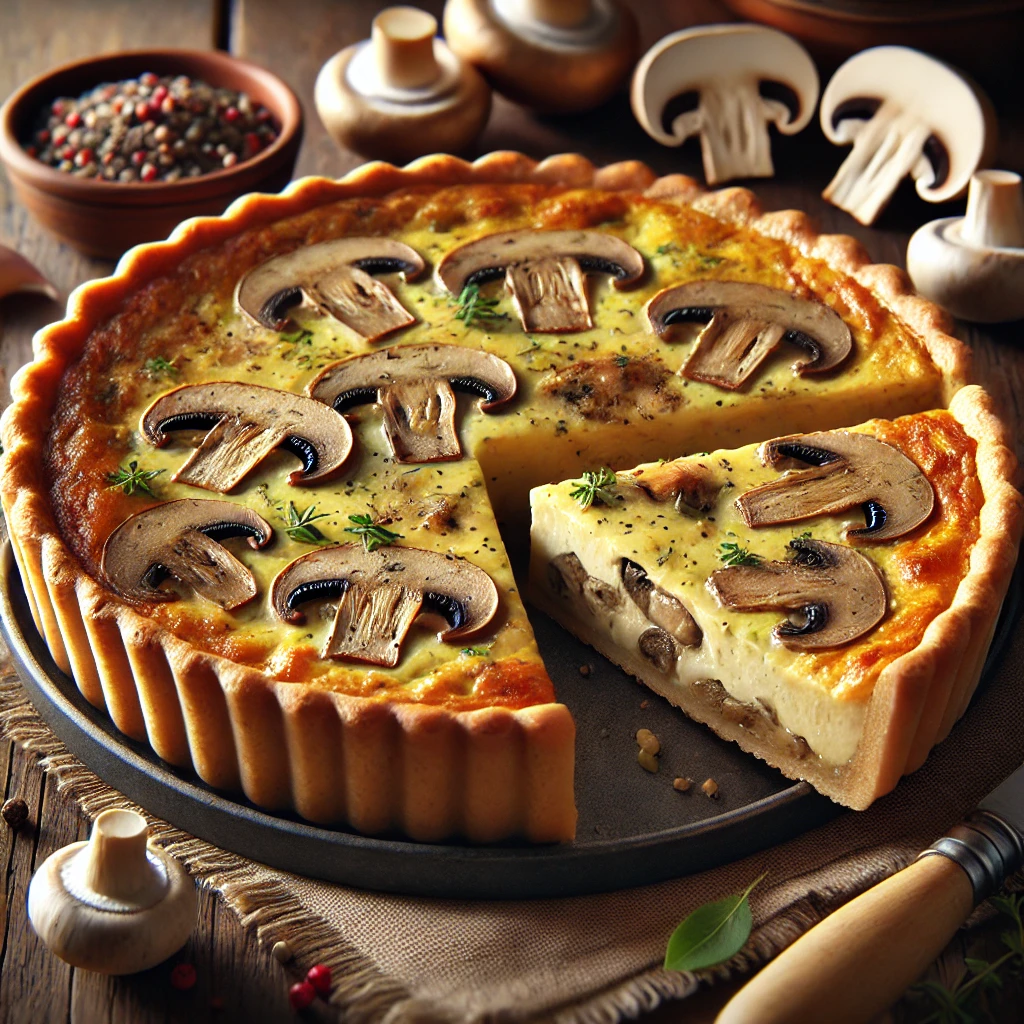 Francia klasszikus gombás, tejszínes, fokhagymás quiche