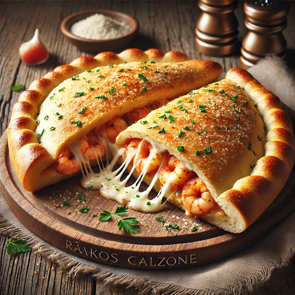 Garnélával és mozzarellával töltött mediterrán calzone