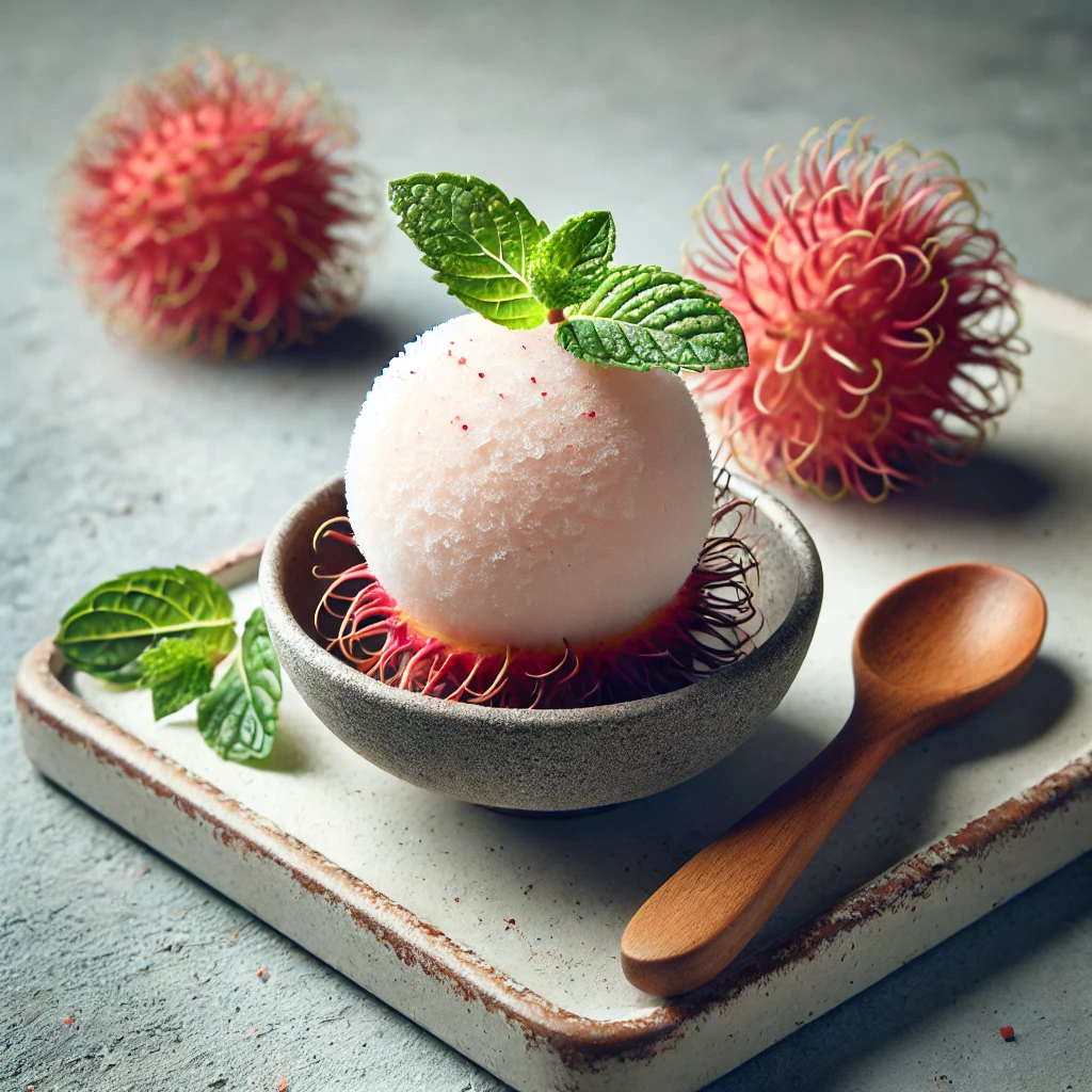 Friss és gyümölcsös házi készítésű rambután sorbet