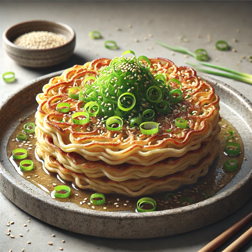 Ropogós ramen palacsinta szezámmaggal és zöldhagymával