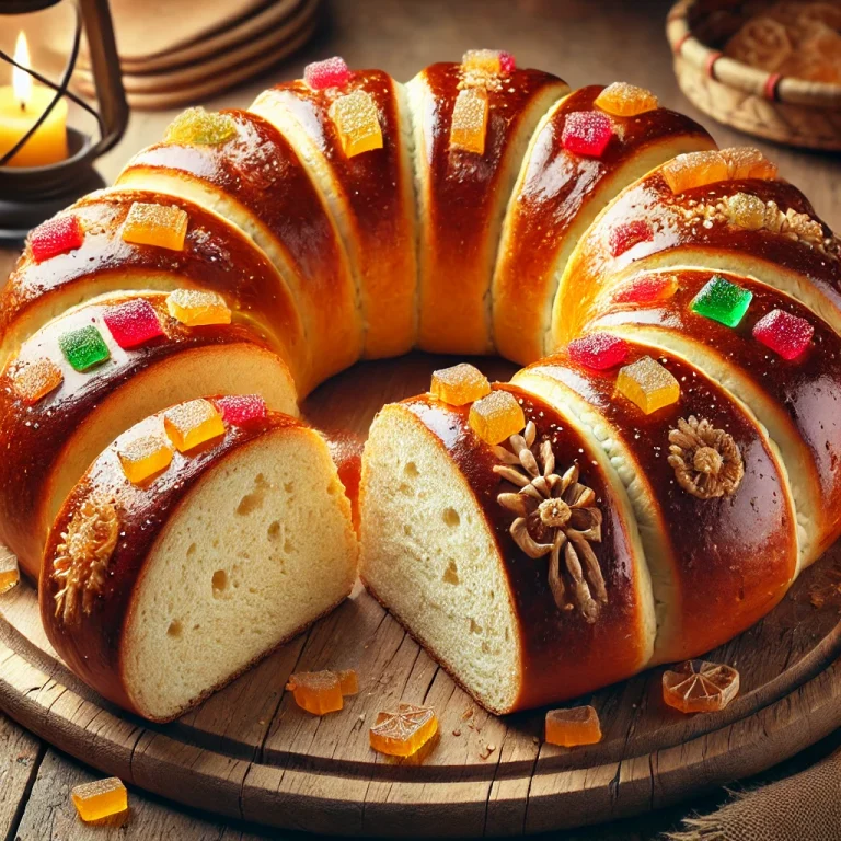 Frissen sült mexikói Rosca de Reyes karácsonyi kalács