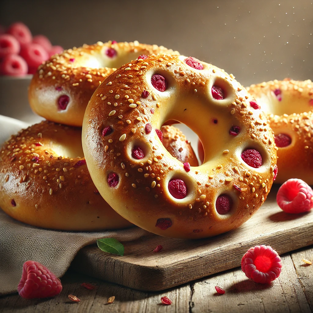 Egyedi bagel rózsavízzel és málnával