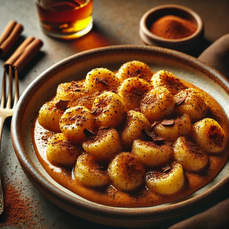 Rumlikőrös gnocchi tálalva