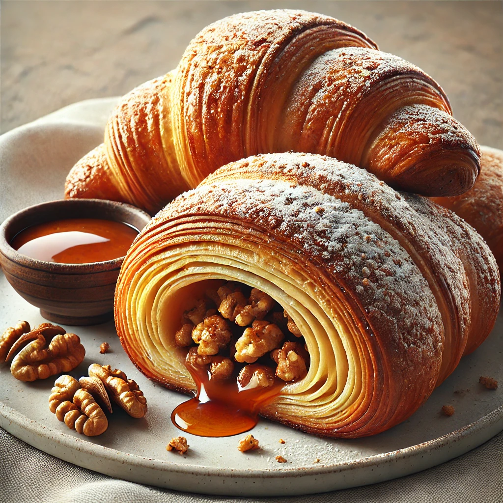 Frissen sült házi rumos-diós croissant, tökéletes reggelire