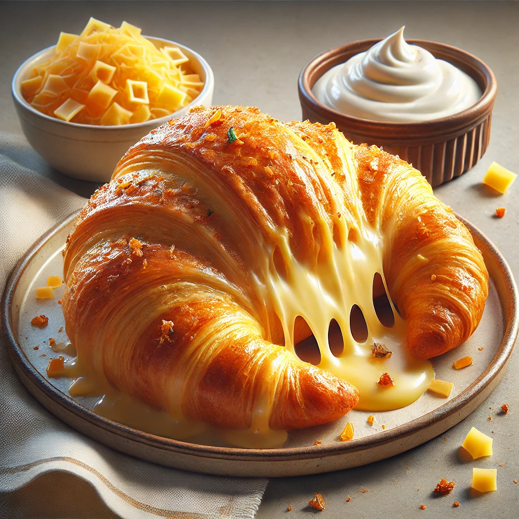 Frissen sült házi sajtos-tejfölös croissant, tökéletes reggelire
