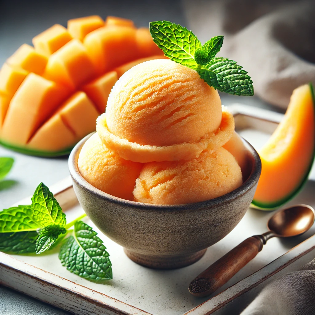 Friss és gyümölcsös házi készítésű sárgadinnyés sorbet