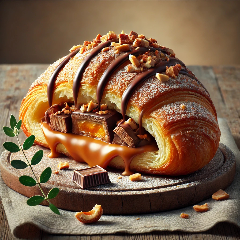 Mogyoróvajas, karamellás és csokoládés Snickers croissant recept