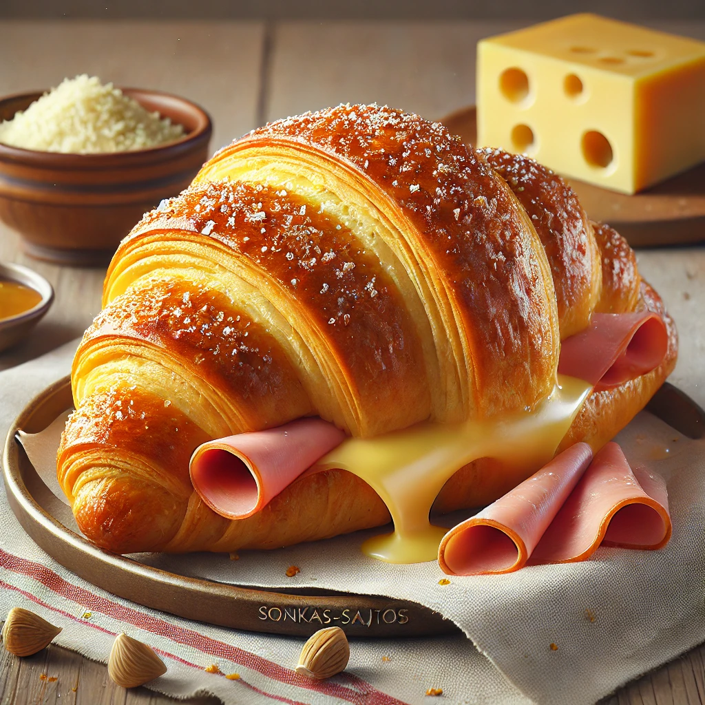 Frissen sült házi sonkás-sajtos croissant, tökéletes reggelire