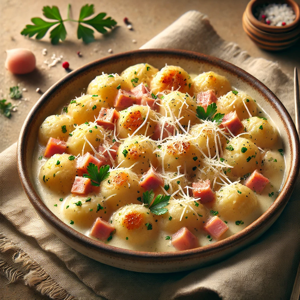 Krémes és ízletes házi gnocchi főtt sonkával és tejszínnel