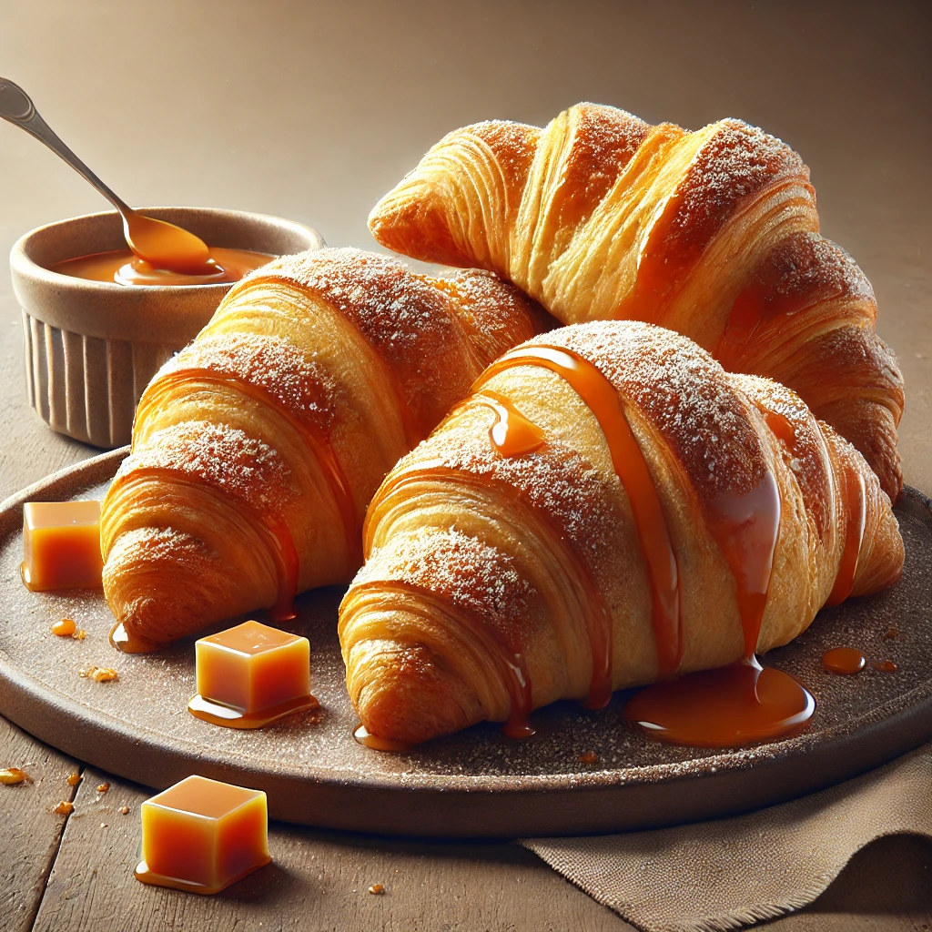 Frissen sült házi sós karamellás croissant, tökéletes reggelire