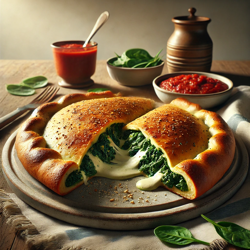 Olasz töltött pizza ropogós tésztával és sajtos spenótos töltelékkel